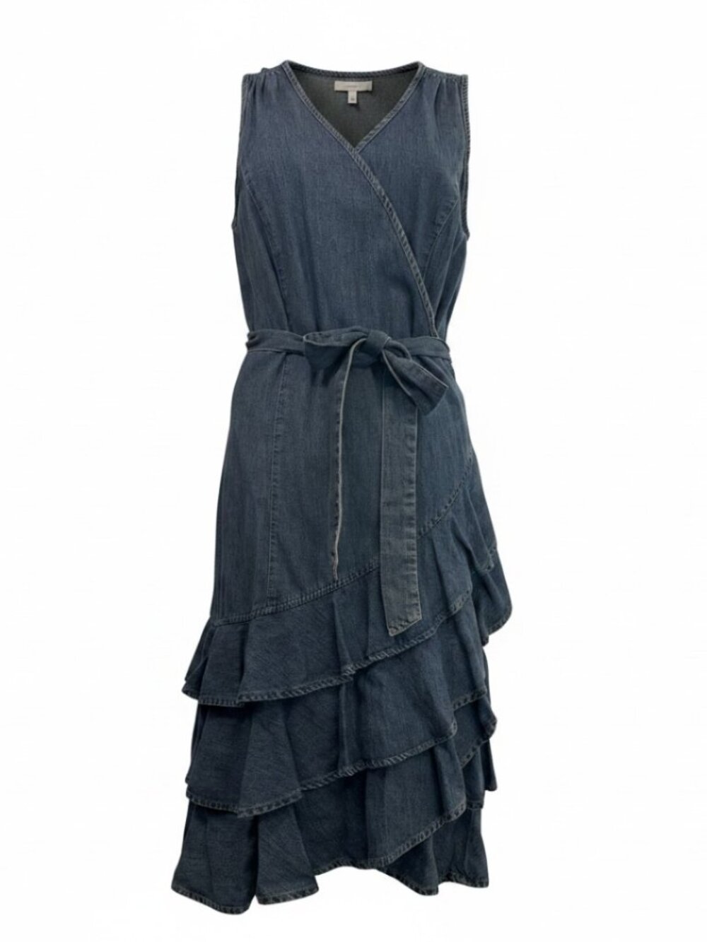 Ralph Lauren Jeans Co True Wrap Dress High Low Tulip Hem Ruffle Tier Layer Sz 12